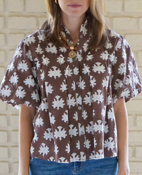 Chocolate Blockprint Lizzie Blouse