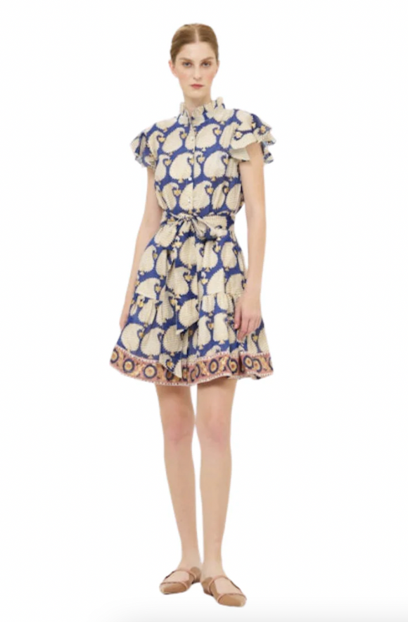 Navy Agra Ruffle Collar Button Mini
