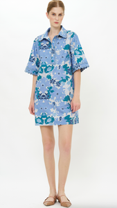 Suzani Blue Collared Shirt Mini Dress
