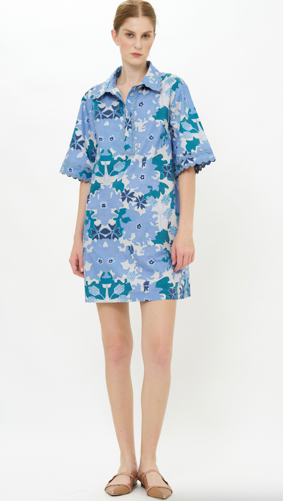 Suzani Blue Collared Shirt Mini Dress