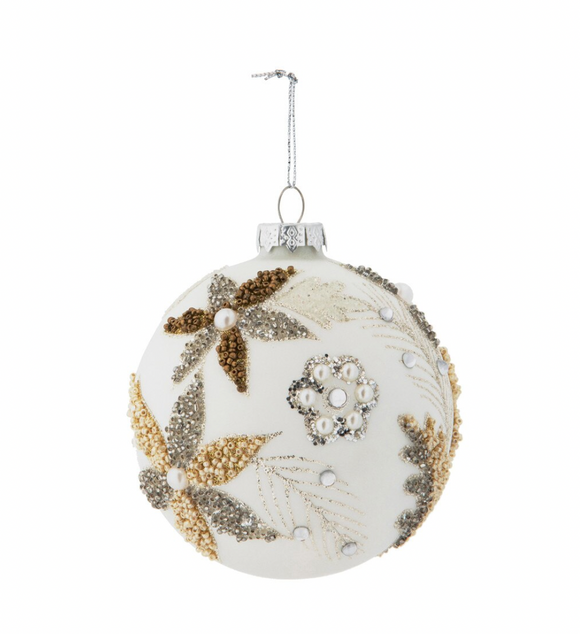 Pearl and Feather Pattern Glass Ball Ornament