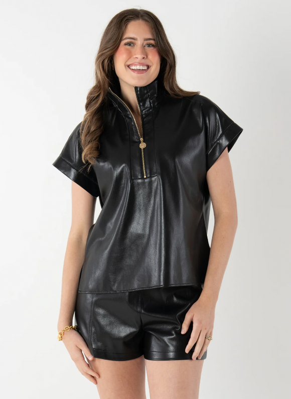 Black Vegan Leather Poppy Pullover