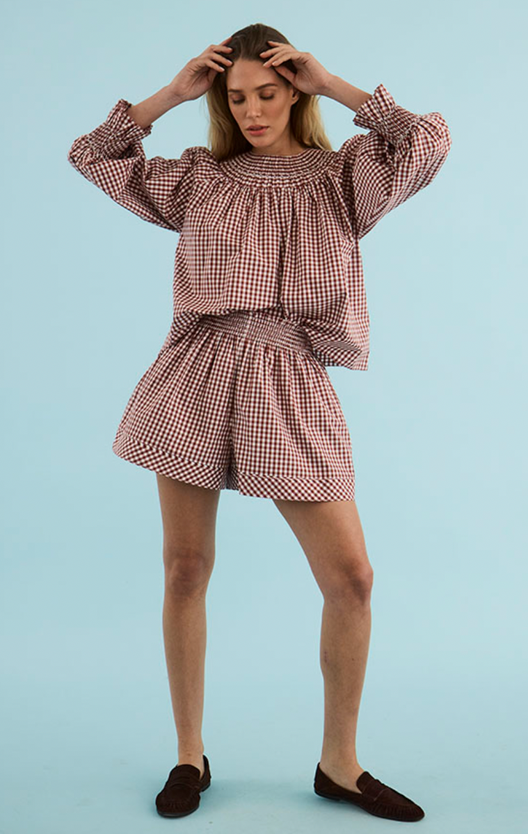 Jemma Rust Cotswold Check Rust Jemma Short – The Olive Tree