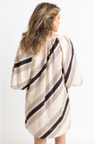 Stripe Puff Sleeve Button Dress