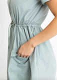 Solid Pocket Cinch Waist Dress
