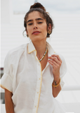 Cass Blouse w/ Embroidery in White Linen