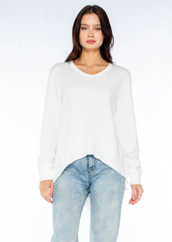 White Longsleeve Basic Backslant Sweatshirt