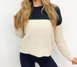 Black and Oatmeal Color Block Sweater Top