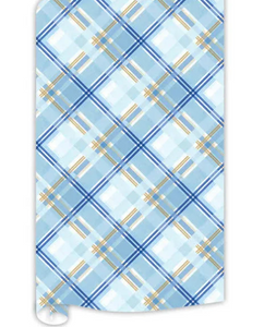 Wrapping Paper 8 ft- Blue and Gold Plaid