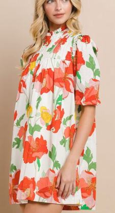 Red, Green, and Yellow Floral Dress