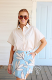 Blue Palm Leaf Floral Skort