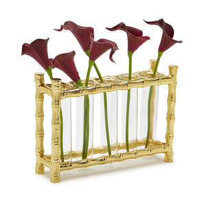 Golden 5 Section Bamboo Vase Includes 5 Glass Tubes - Aluminium/Glass