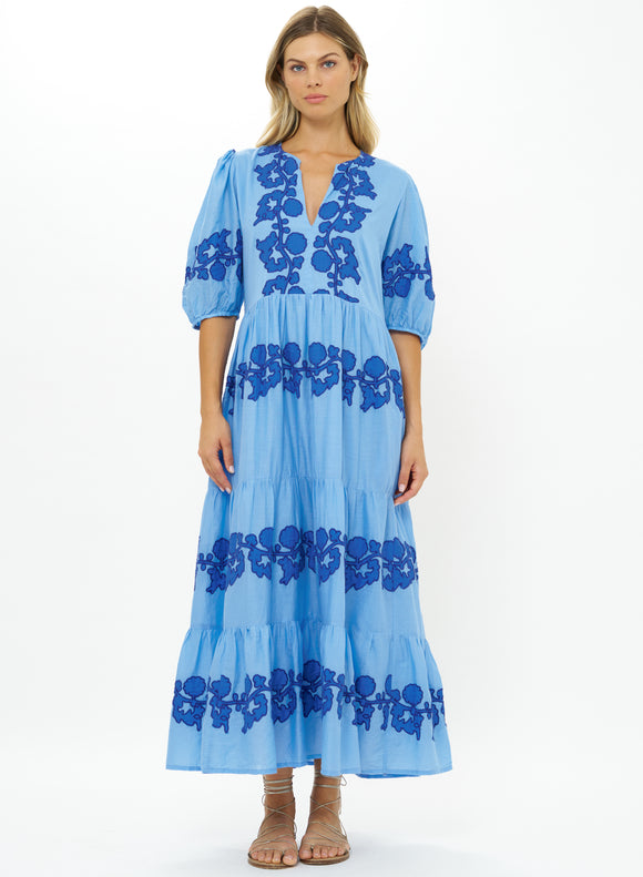 Tangier Blue Puff Maxi Dress