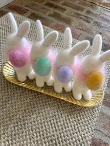 Flocked White Bunny W/Egg
