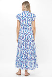 Toscana Blue Ruffle Collar Button Maxi