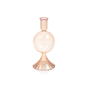 Treviso Bulb Glass Vase with Color Rim - Peach - 7 in