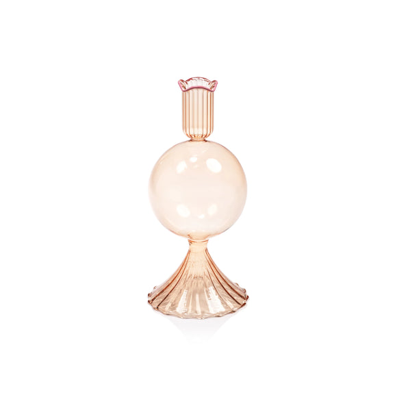 Treviso Bulb Glass Vase with Color Rim - Peach - 7 in