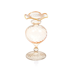 Treviso Optic Wave Glass Vase with Color Rim - Peach - 6 in