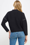 RT-3913-6 CONTRAST STITCH MOCK NECK SWEATER BLACK: S