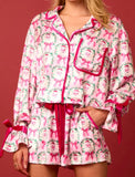 Santa Claus Long-Sleeve Top and Pants Pajama Set: WHITE / M