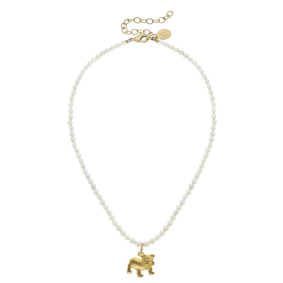 Mini Bulldog on Pearl Alys Necklace