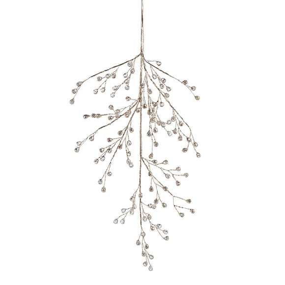 Beaded Glass Berry Branch - Clear + Gold 26