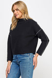 RT-3913-6 CONTRAST STITCH MOCK NECK SWEATER BLACK: S