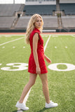 Contrast Stitch Utility Mini Dress : MAROON / L