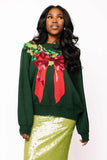 Dark Green and Red Wreath Around Neck Sweater