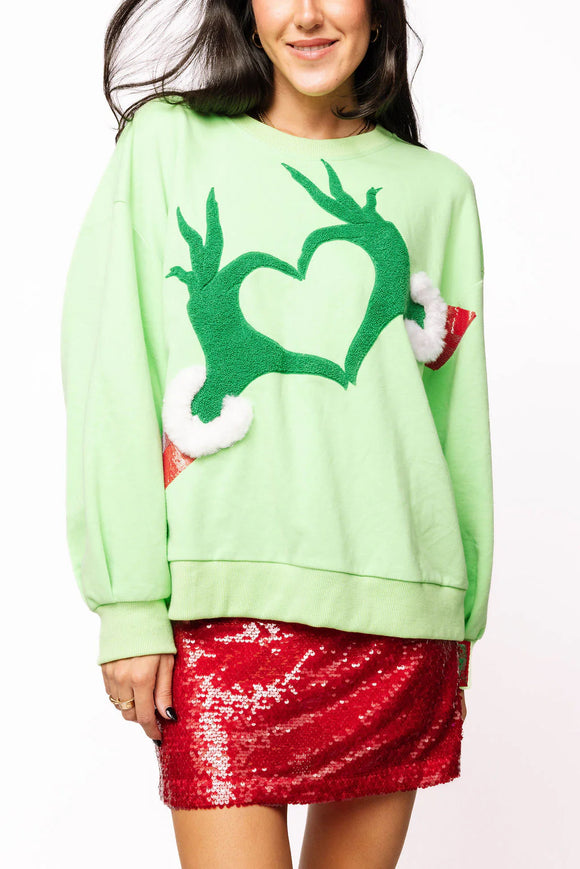 Green Grinch Heart Hands Sweatshirt