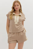 Light Taupe/Cream Short Sleeve Quarter Zip