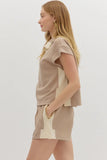 Light Taupe/Cream Short Sleeve Quarter Zip
