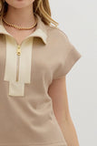 Light Taupe/Cream Short Sleeve Quarter Zip