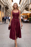 Belted Zip Front Midi Dress: RED MAHOGANY / M
