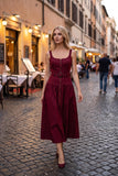 Belted Zip Front Midi Dress: RED MAHOGANY / L
