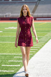 Contrast Stitch Utility Mini Dress : MAROON / L