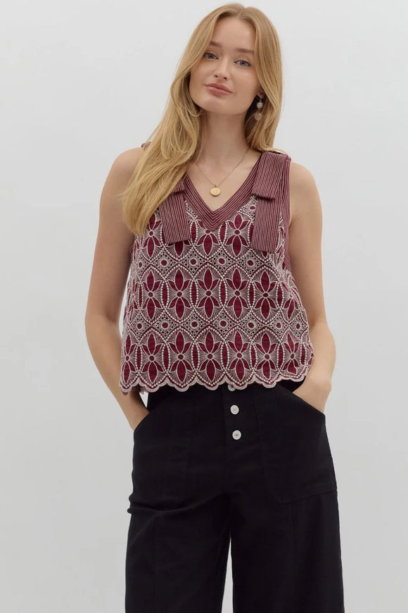 Maroon Stitched Sleeveless Top