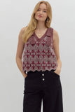 Maroon Stitched Sleeveless Top