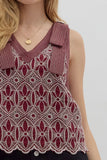 Maroon Stitched Sleeveless Top