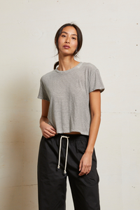 Harley Stripe - Cotton Boxy Crew Tee Ivory/Black Stripe