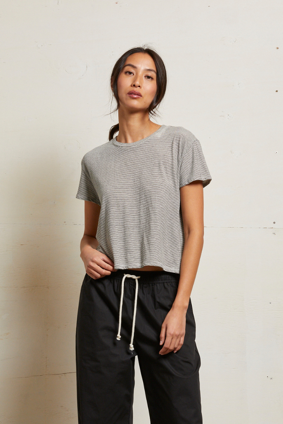Harley Stripe - Cotton Boxy Crew Tee Ivory/Black Stripe