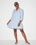 Sky Blue Check Drop Waist Shirt Dress
