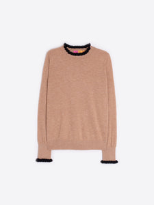 Beige/ Black Ruffle Knit Sweater