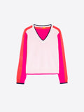 Ecru/Pink/Orange Knitwear V-Neck Sweater