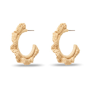 Natural Ruffle Raffia Hoop Earring