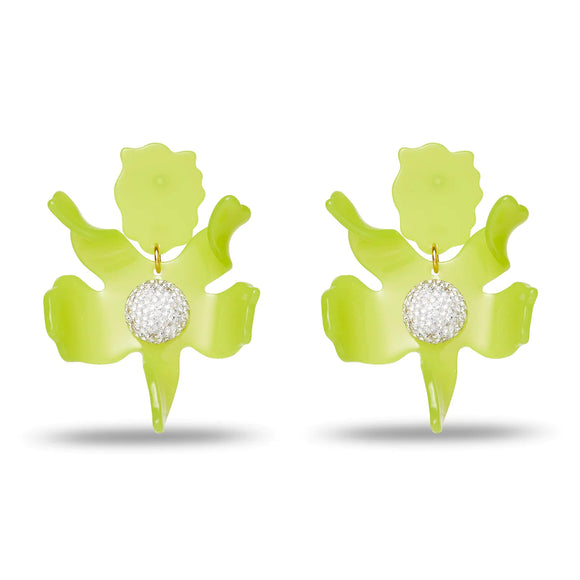 CHARTREUSE CRYSTAL LILY EARRINGS