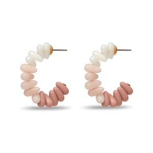 SHELL PINK CANDY BEADED MEDIUM HOOP EARRINGS