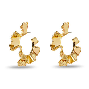 Gold Scallop Ruffle Edged Hoop Earrings