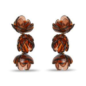 Tigers Eye Rose Petal Triple Drop Clip on Earrings