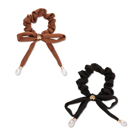 Multi Pearl Drop Bow Scrunchie Set